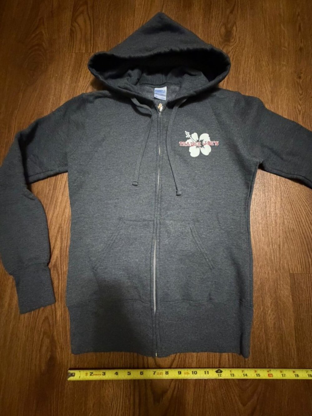 Trader Joe's Zip Hoodie Dark Heather Gray Ladies XS Hibiscus Logo